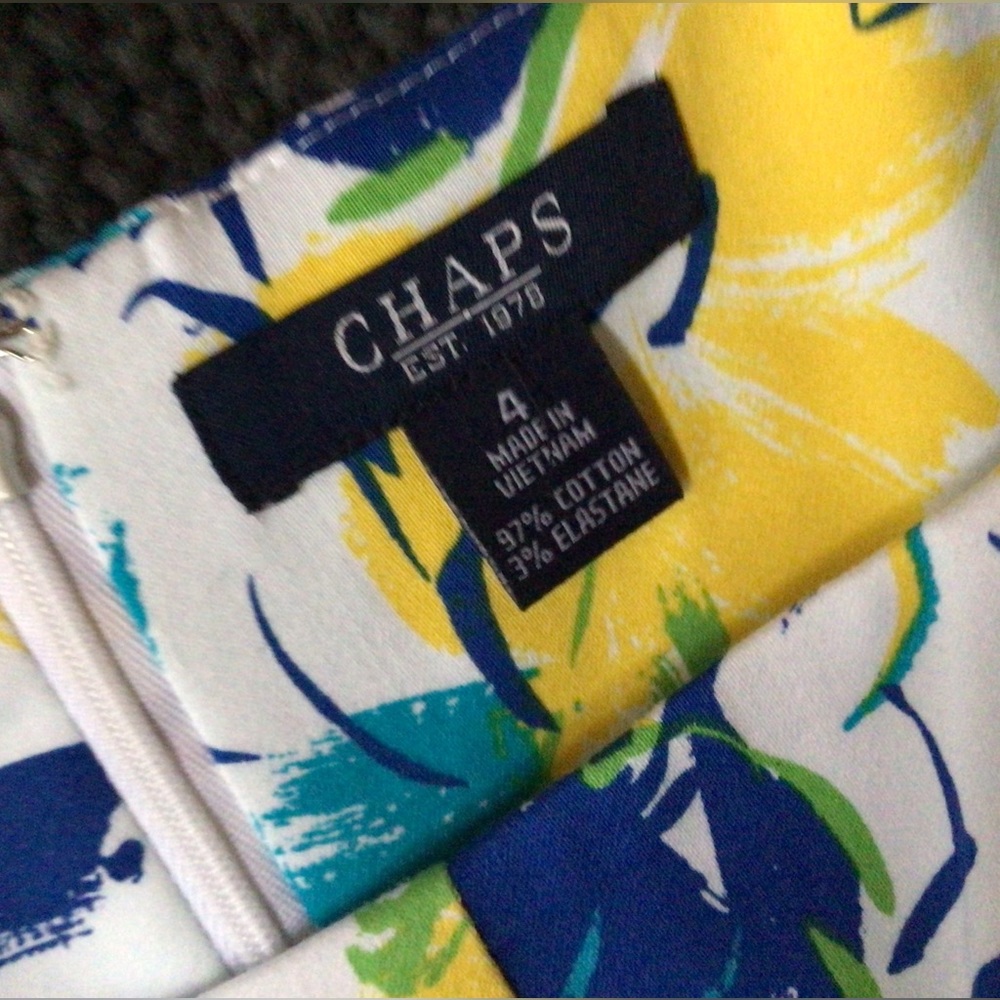 Chaps by Ralph Lauren Womens Designer Floral Watercolor Dress Blue Yellow White, - Picture 8 of 9